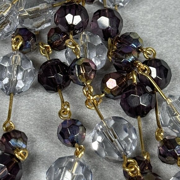 Joan Rivers Beaded Necklace Clear Purple AB Faceted Gold Tone Long Layer 60" - Picture 8 of 10